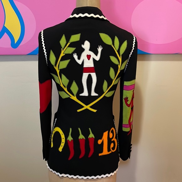 Moschino Rickrack Black Blazer The Nanny Iris Apfel Sun Dove Palm Tree - Picture 10 of 16